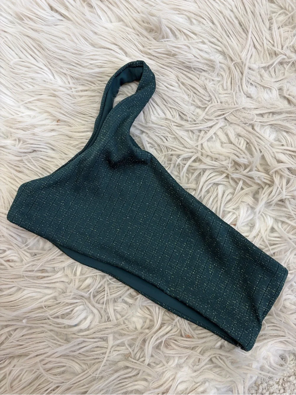 Skatie Dark Green Good Shimmer One Shoulder Bikini Top XS